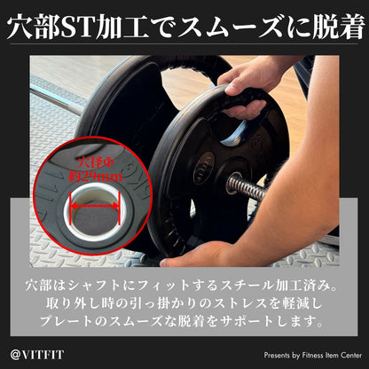 ラバー加工により静音性が抜群！持ちやすい3ケ所のグリップで組み替えも楽々！コスパ最高のバーベルプレートで理想のトレーニングをご自宅で実現 【VITFIT】家トレ特化 28mm対応 バーベル・ダンベルプレート 20kg×2枚セット ラバープレート 静音/防傷加工 ホームジム ベンチプレス スクワット 家トレ (ヴィットフィット)■現役トレーナー監修■