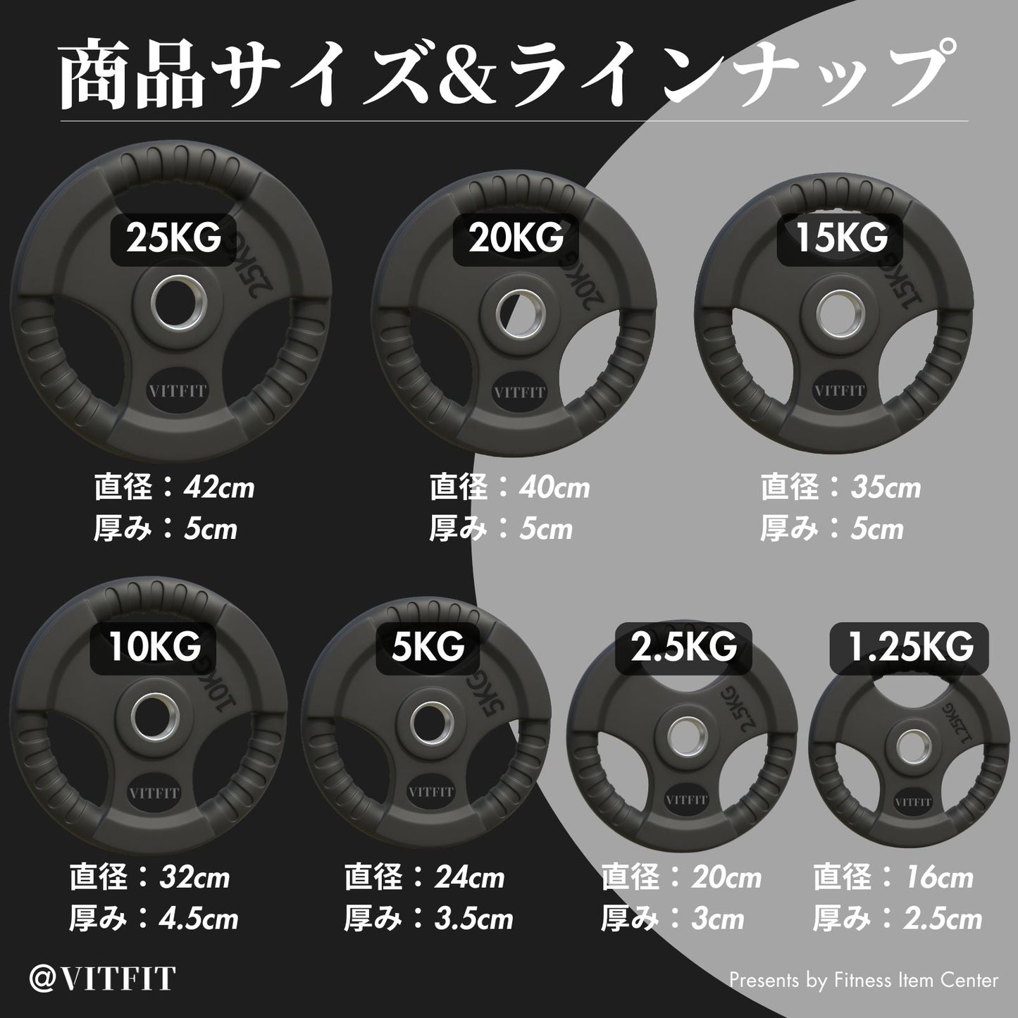 ラバー加工により静音性が抜群！持ちやすい3ケ所のグリップで組み替えも楽々！コスパ最高のバーベルプレートで理想のトレーニングをご自宅で実現 【VITFIT】家トレ特化 28mm対応 バーベル・ダンベルプレート 2.5kg/5kg/10kg/20kg/30kg/40kg/50kg ラバープレート 静音/防傷加工 ホームジム ベンチプレス スクワット 家トレ (ヴィットフィット)■現役トレーナー監修■