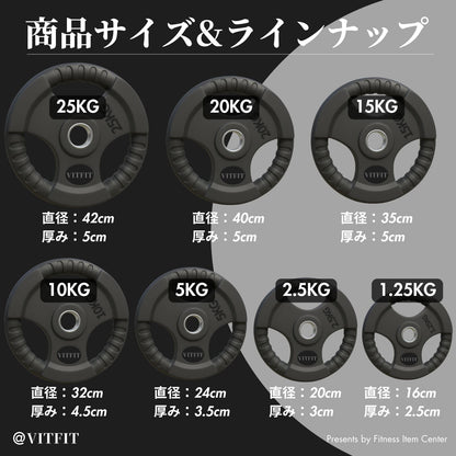 ラバー加工により静音性が抜群！持ちやすい3ケ所のグリップで組み替えも楽々！コスパ最高のバーベルプレートで理想のトレーニングをご自宅で実現 【VITFIT】家トレ特化 28mm対応 バーベル・ダンベルプレート 2.5kg/5kg/10kg/20kg/30kg/40kg/50kg ラバープレート 静音/防傷加工 ホームジム ベンチプレス スクワット 家トレ (ヴィットフィット)■現役トレーナー監修■