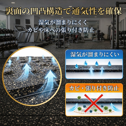 全国の大手ジムに多数導入。ホームジムから本格的なトレーニングジムまで、幅広く使用できるプロ仕様のジムマットです。 ■全国の大手ジムに多数導入■ VITFIT PRO ジムマット 50×50cm 厚さ20mm 高密度ラバー 耐荷重2t [第三者機関検査済] 防音 防傷 衝撃吸収 床保護 トレーニングマット ゴムマット ダンベルマット トレーニング用器具 ホームジム 連結パーツ付き