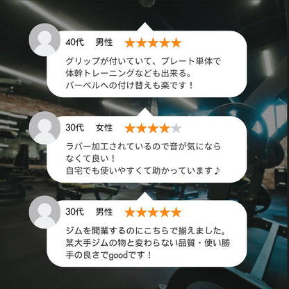エンボス(凹凸)加工により防傷性は抜群！持ちやすい3ケ所グリップで組み替え楽々！コスパ最高のオリンピックバーベルプレートで理想のトレーニングを実現 ■大手24時間ジムも導入■バーベルプレート 計120kg(20kg×2枚,15kg×2枚,10kg×2枚,5kg×4枚,2.5kg×4枚) ラバープレート シャフト直径50mm フルラバー オリンピックバーベル対応 単体使用可 筋トレ ウェイトリフティング パワーリフティング 重り